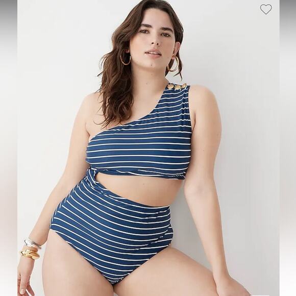 🆕 J. Crew Navy Shoulder One Piece Bikini Swimsuit Stripe Nautical 18 FAV NWT - Picture 2 of 16